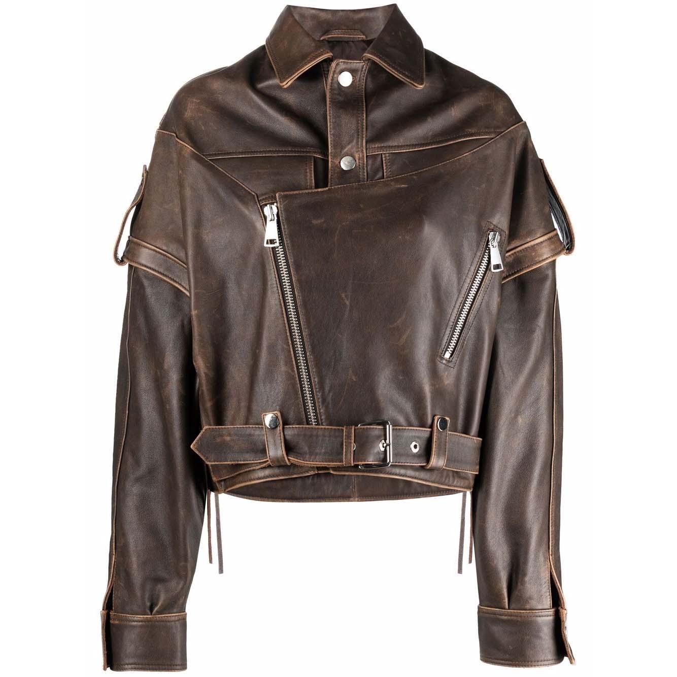 Women Biker Jacket Brown